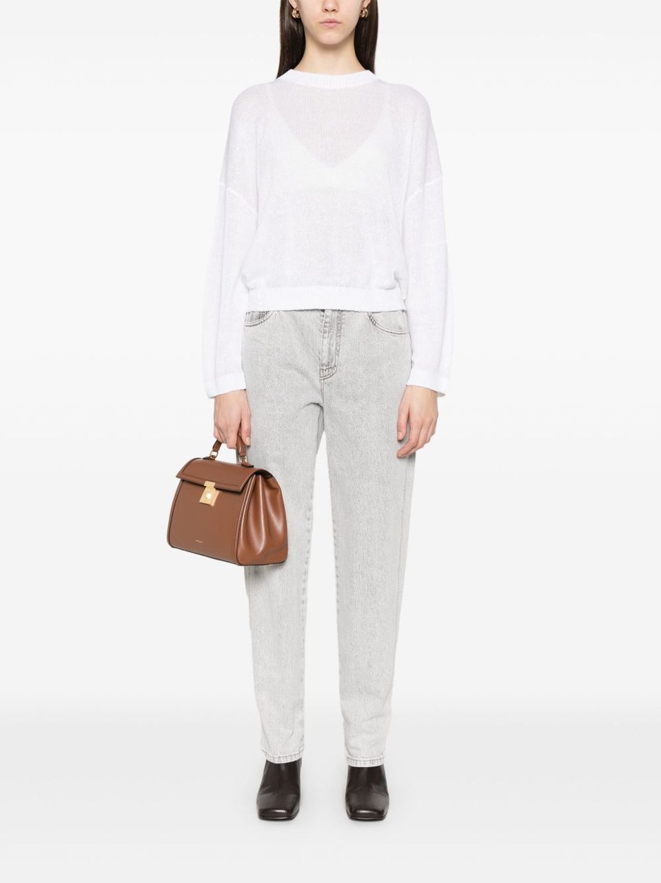Brunello Cucinelli White Linen-Silk All-Over Sequins Sweater Wit