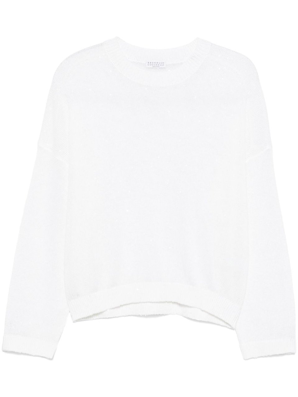 Brunello Cucinelli White Linen-Silk All-Over Sequins Sweater Wit
