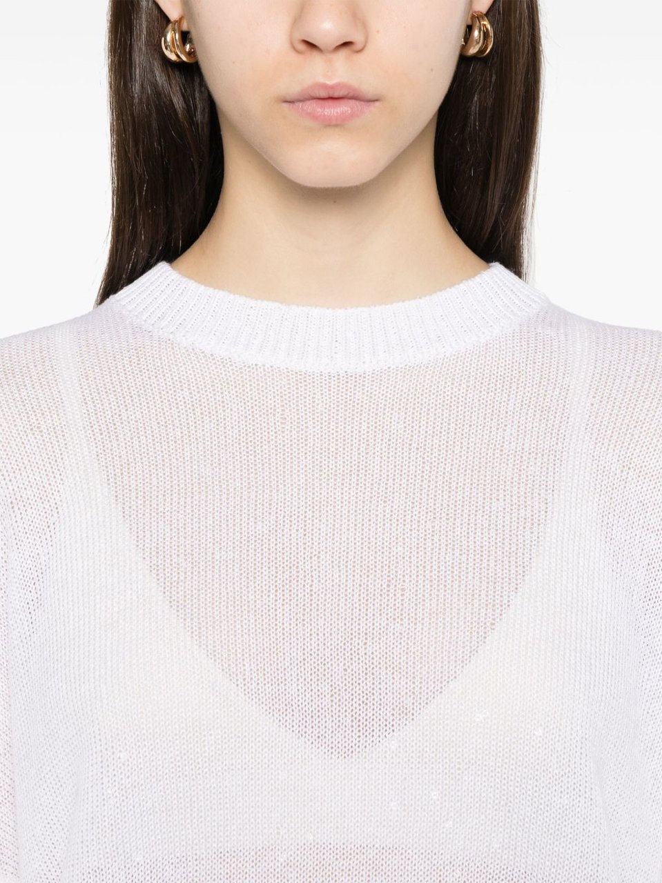 Brunello Cucinelli White Linen-Silk All-Over Sequins Sweater Wit