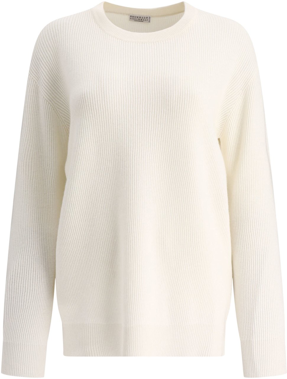 Brunello Cucinelli Cashmere english rib sweater with monili Wit