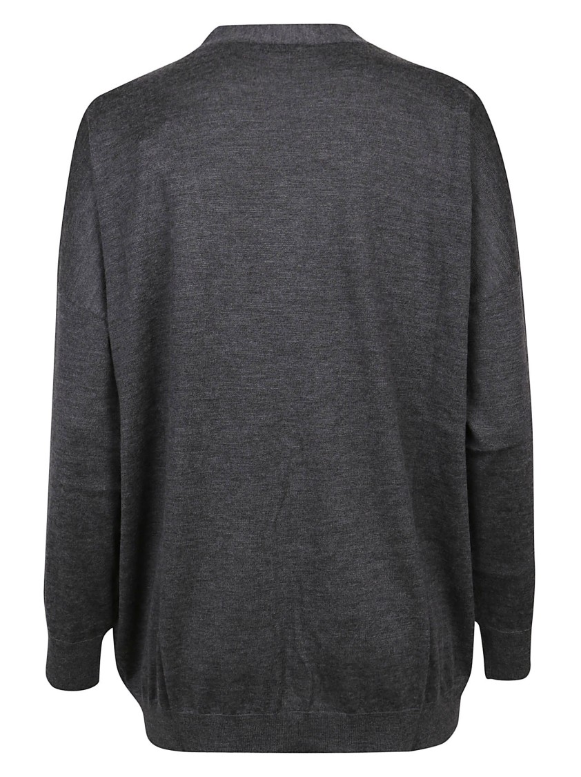 Brunello Cucinelli Relaxed Fit Deep V-Neck Sweater Grijs