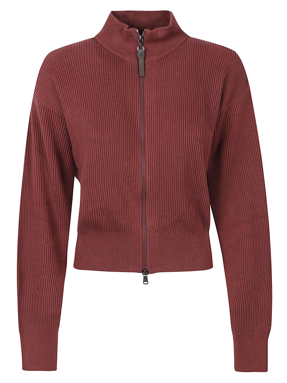 Brunello Cucinelli Cotton Cotton English Rib Zip Cardigan Maroon