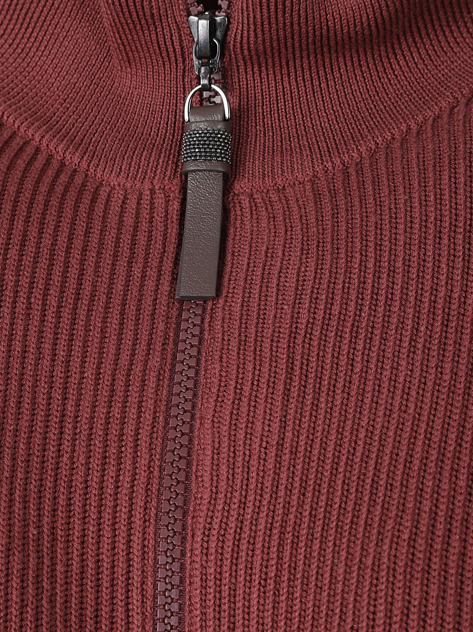 Brunello Cucinelli Cotton Cotton English Rib Zip Cardigan Maroon