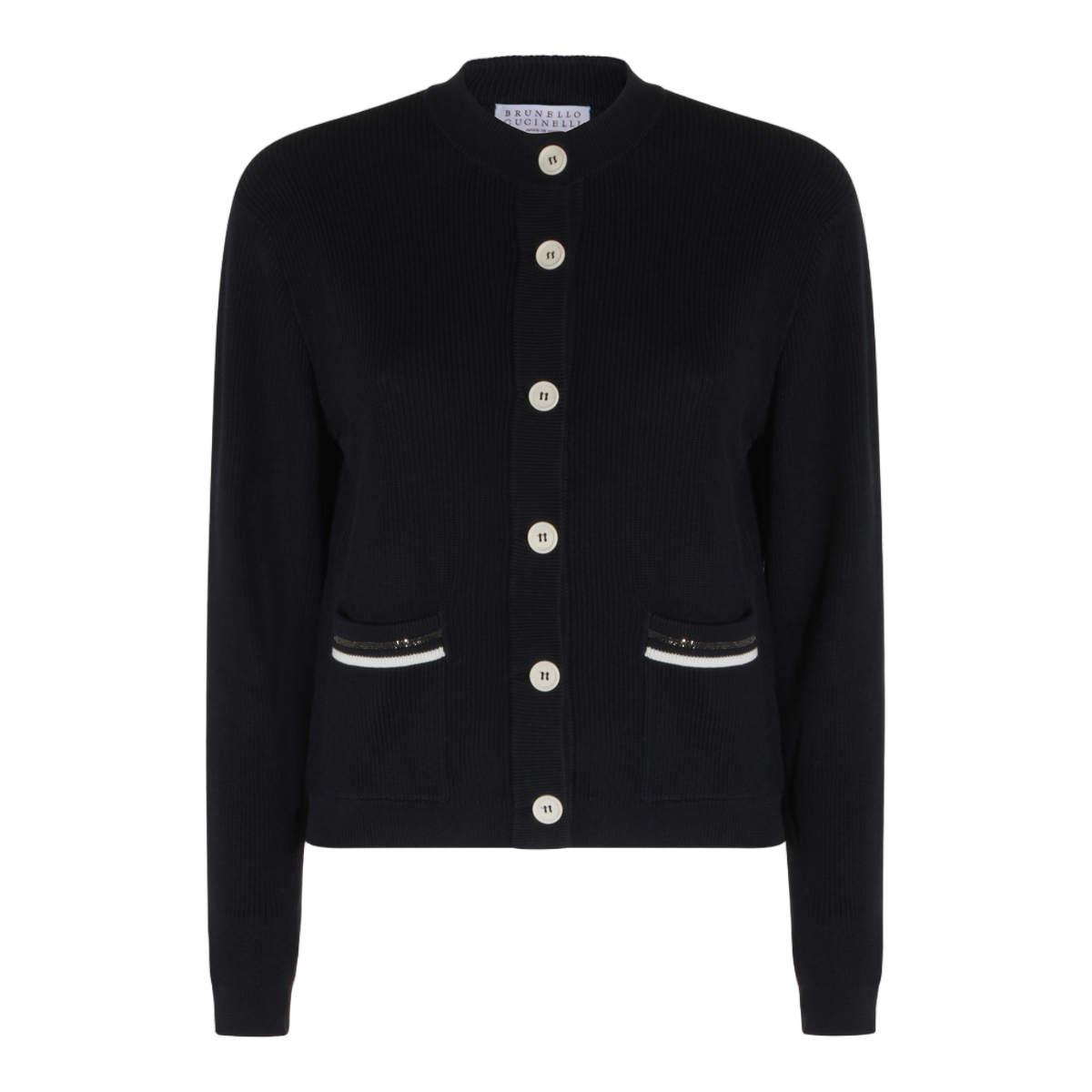 Brunello Cucinelli Ribbed Knit Cardigan with Button-Down Front Zwart
