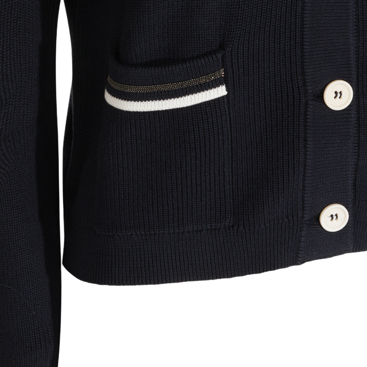 Brunello Cucinelli Ribbed Knit Cardigan with Button-Down Front Zwart