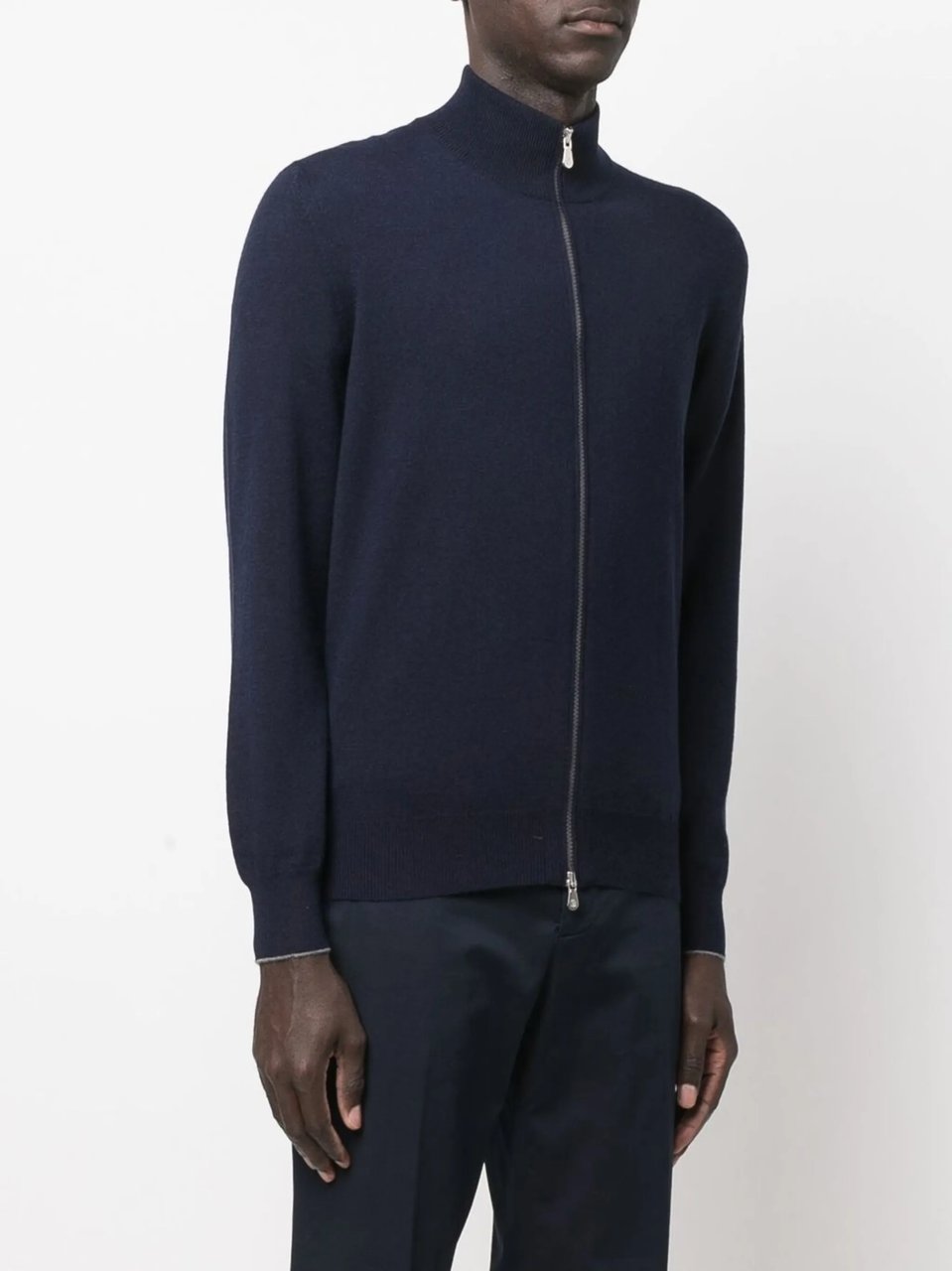 Brunello Cucinelli Deep Navy Cashmere High-Neck Cardigan Blauw