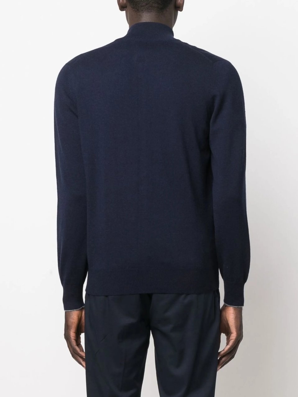 Brunello Cucinelli Deep Navy Cashmere High-Neck Cardigan Blauw