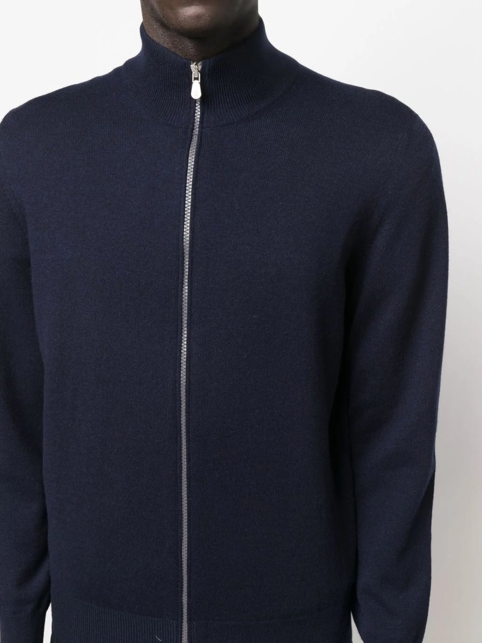 Brunello Cucinelli Deep Navy Cashmere High-Neck Cardigan Blauw