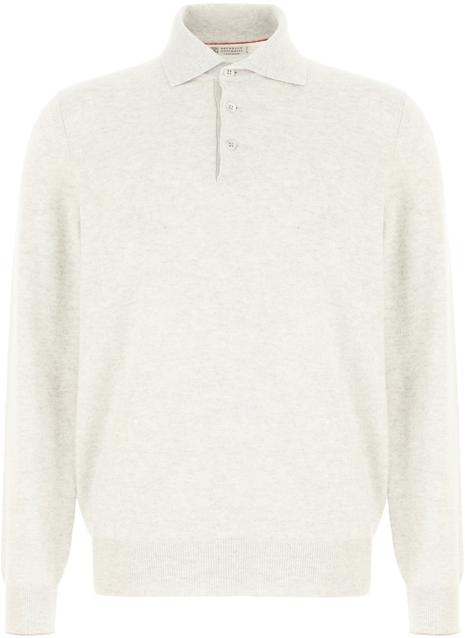 Brunello Cucinelli Brunello Cucinelli Melange grey cashmere polo shirt Grijs