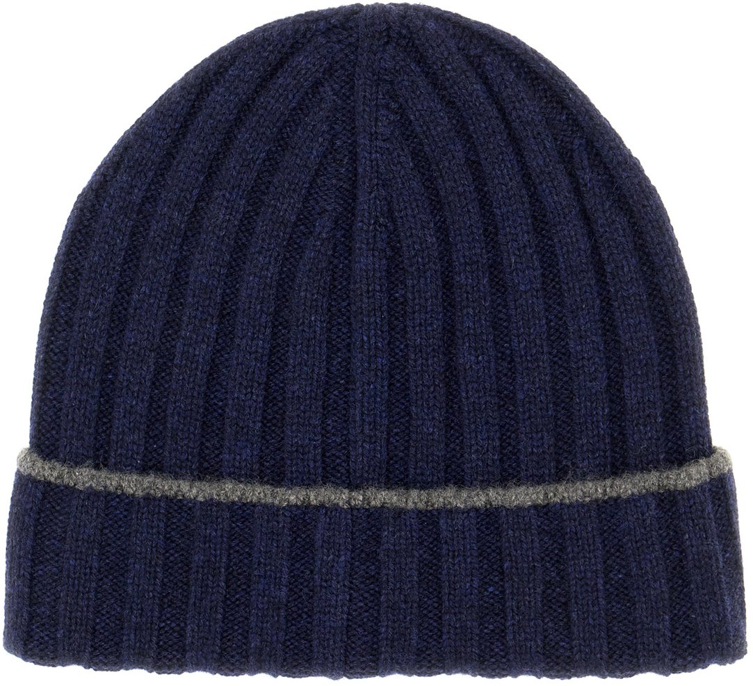 Brunello Cucinelli Midnight blue cashmere beanie hat Blauw