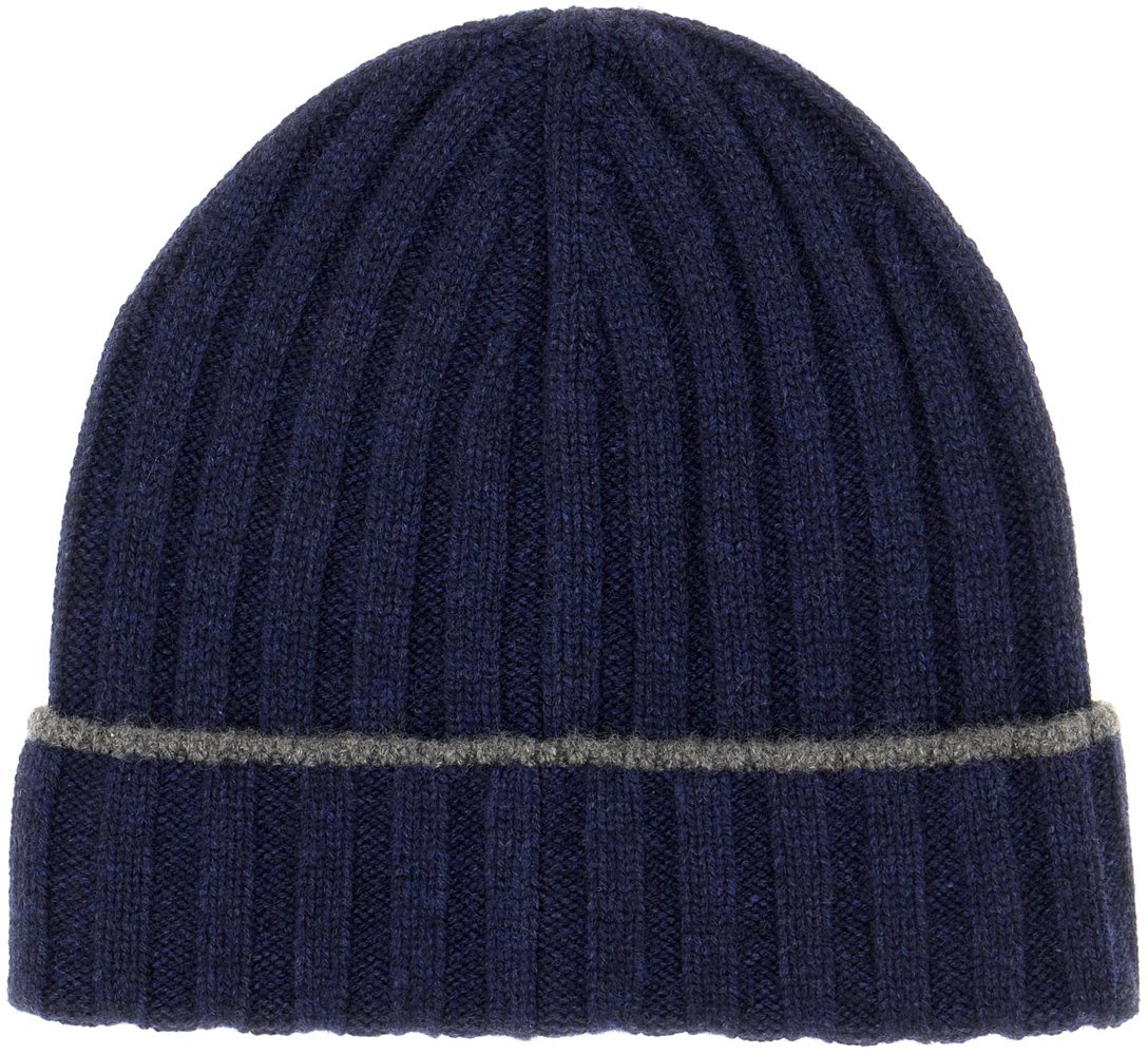 Brunello Cucinelli Midnight blue cashmere beanie hat Blauw
