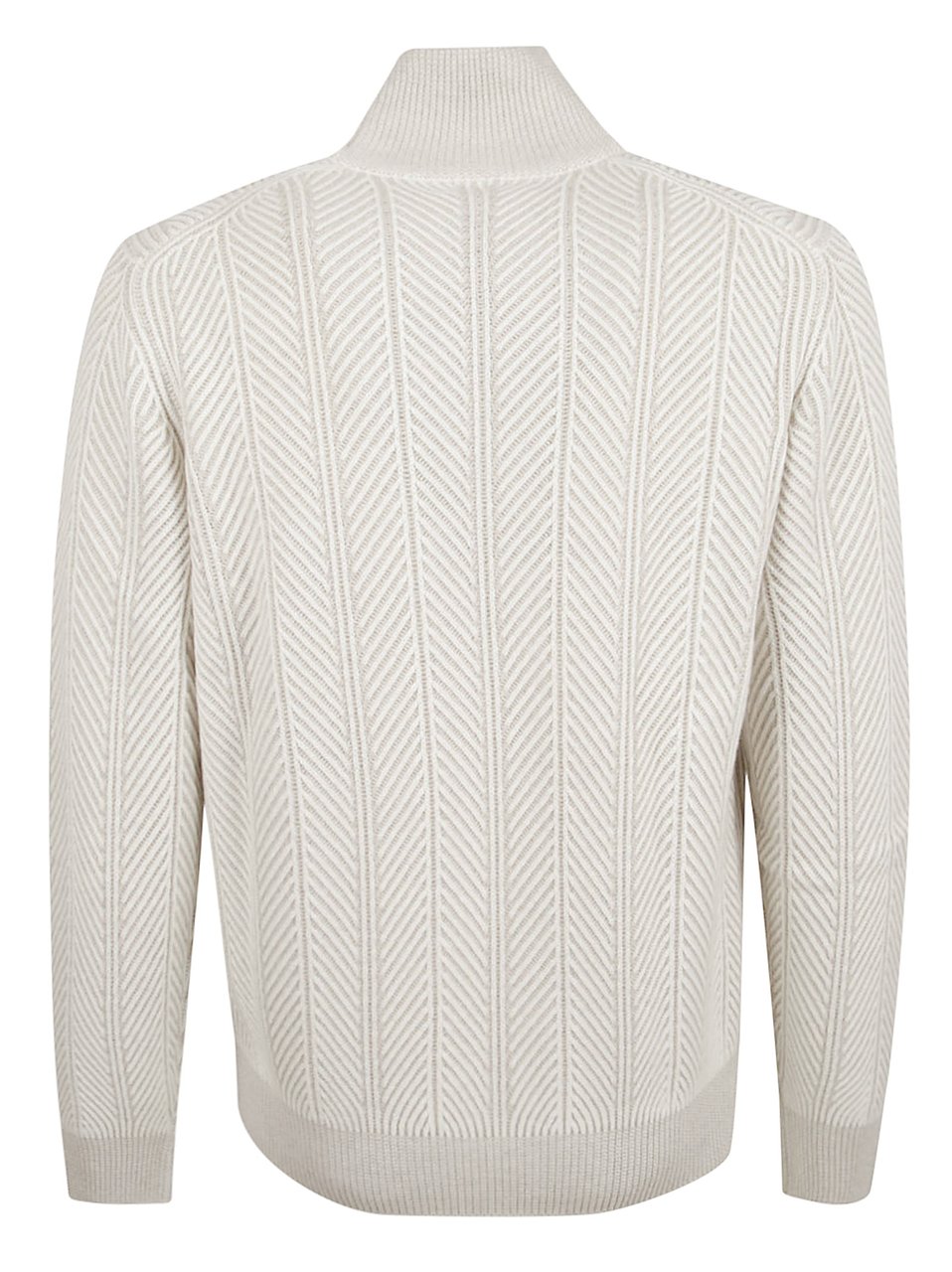 Brunello Cucinelli Turtleneck Sweater In Fine Herringbone Weave Wit