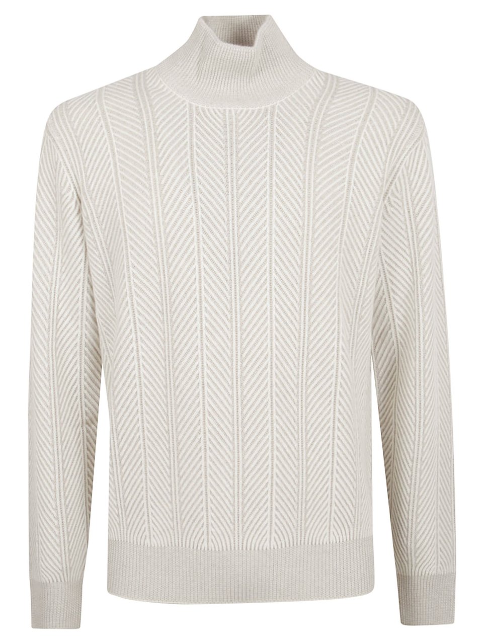 Brunello Cucinelli Turtleneck Sweater In Fine Herringbone Weave Wit