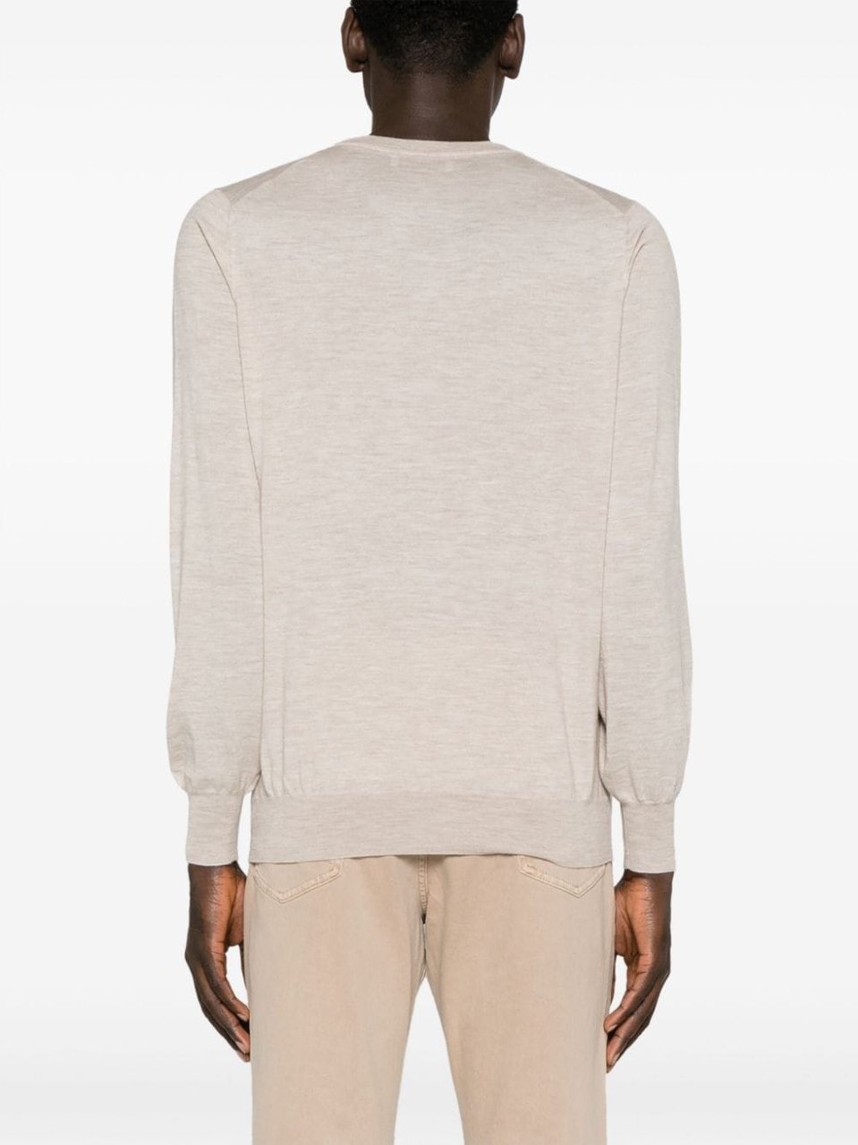 Brunello Cucinelli Beige Ribbed Finishes Wool-Cashmere Sweater Neutraal