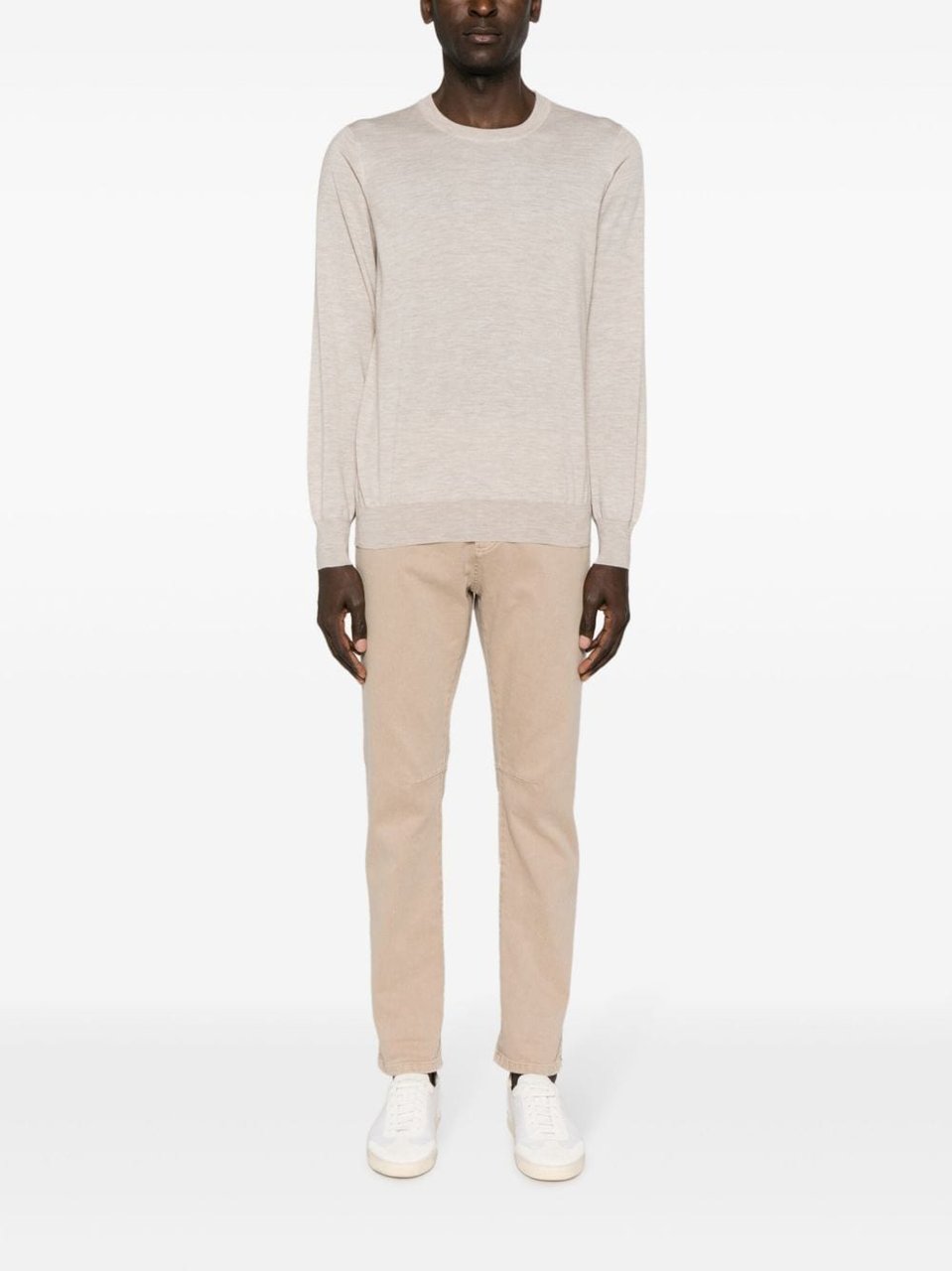 Brunello Cucinelli Beige Ribbed Finishes Wool-Cashmere Sweater Neutraal