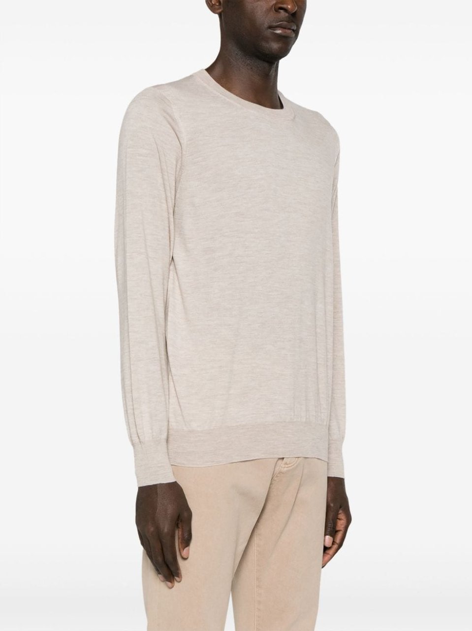 Brunello Cucinelli Beige Ribbed Finishes Wool-Cashmere Sweater Neutraal
