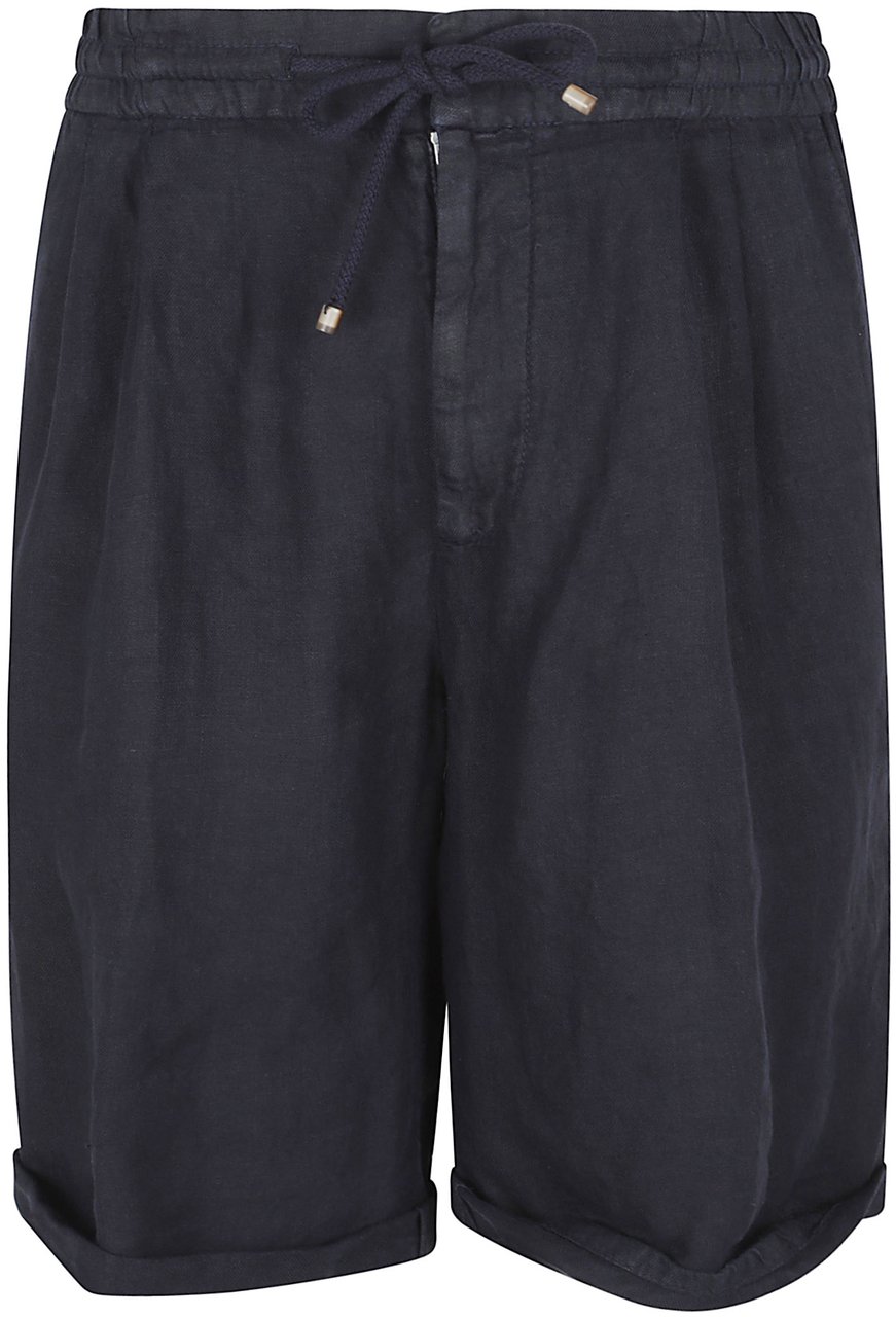 Brunello Cucinelli Relaxed Fit Linen Shorts with Drawstring Waistband Zwart