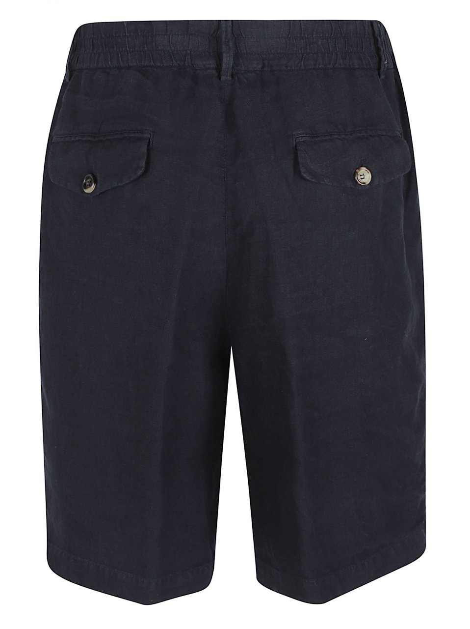 Brunello Cucinelli Tailored Black Linen Shorts with Flap Pockets Zwart