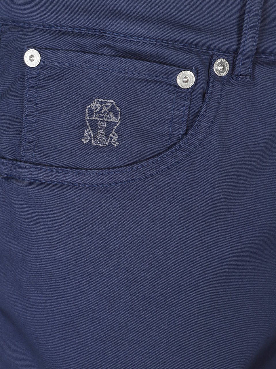 Brunello Cucinelli Blue Embroidered Logo Cotton Formal Pants Blauw