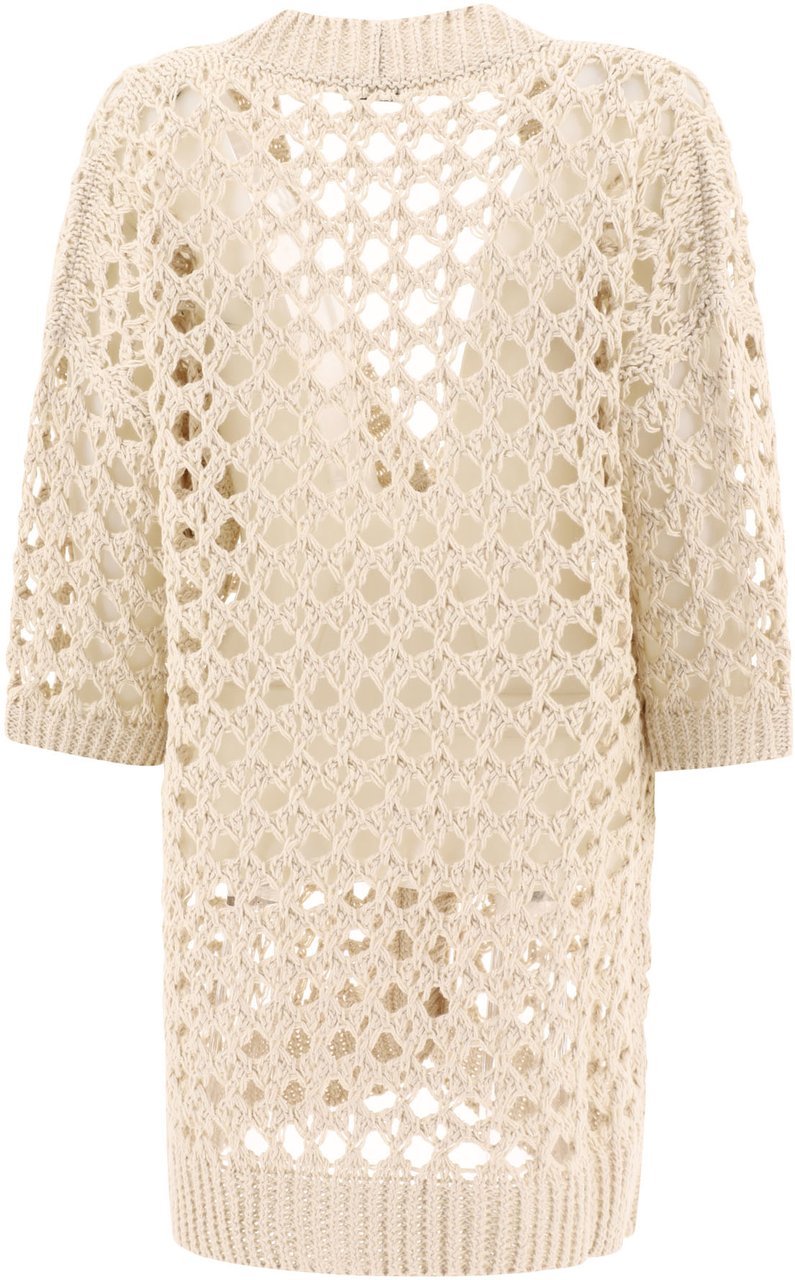 Brunello Cucinelli Juta and cotton mesh cardigan Beige