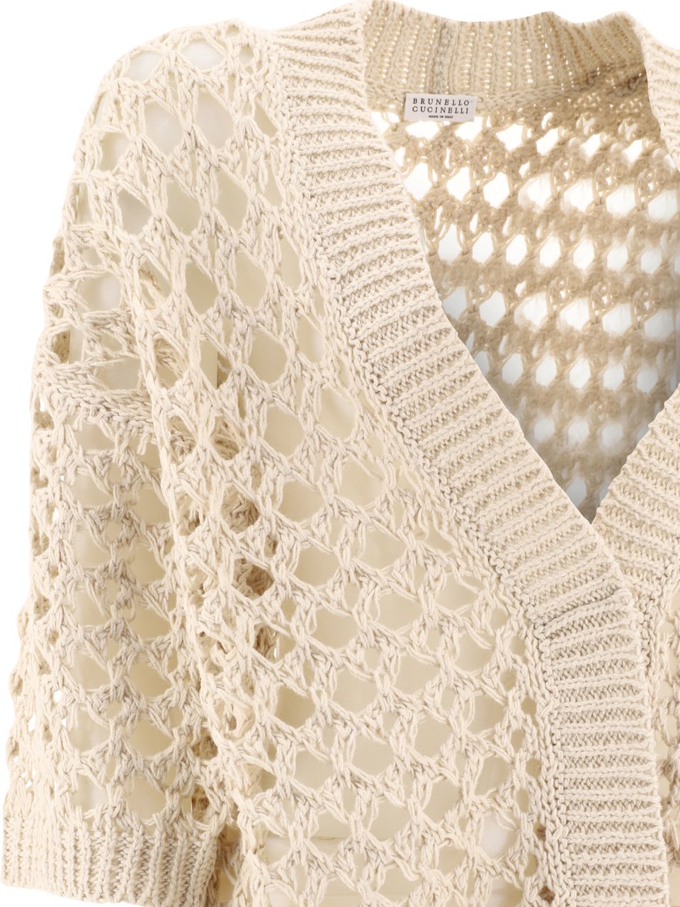 Brunello Cucinelli Juta and cotton mesh cardigan Beige