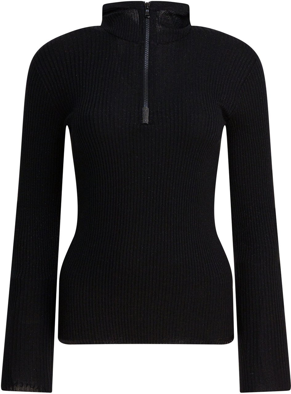 Brunello Cucinelli Sweater with hood and half zipper Zwart