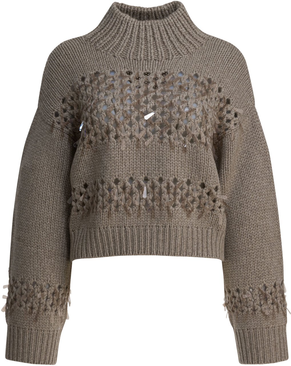 Brunello Cucinelli Embellished cashmere crewneck sweater Bruin