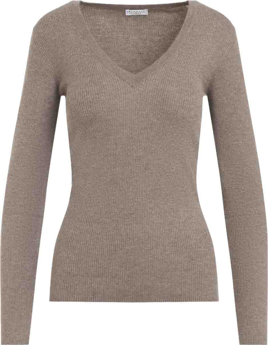 Brunello Cucinelli Ribbed V-Neck Sweater Divers