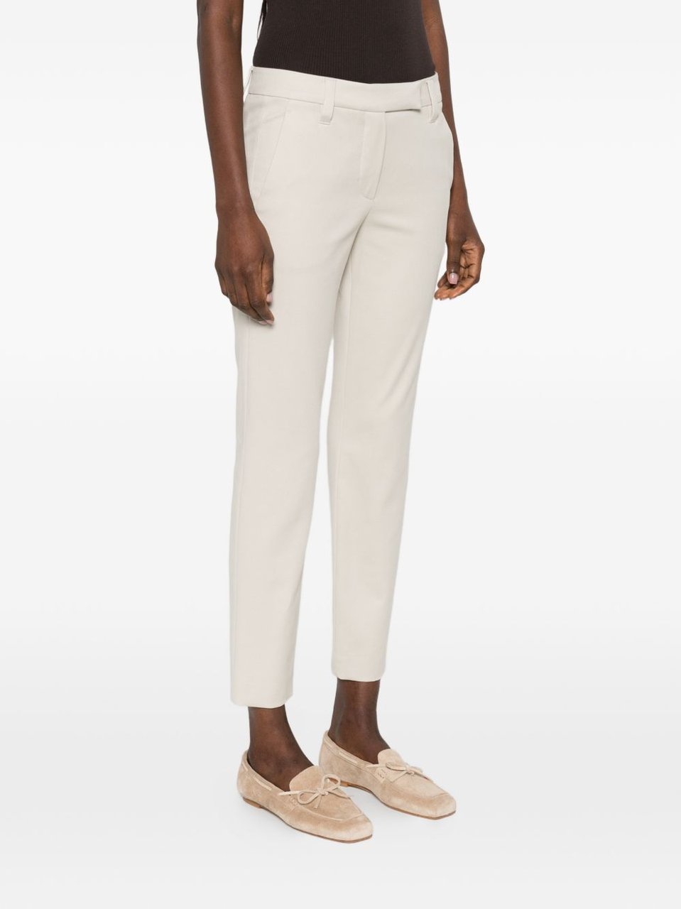 Brunello Cucinelli White Side Gusset Pockets Cotton Straight-Leg Pants Wit