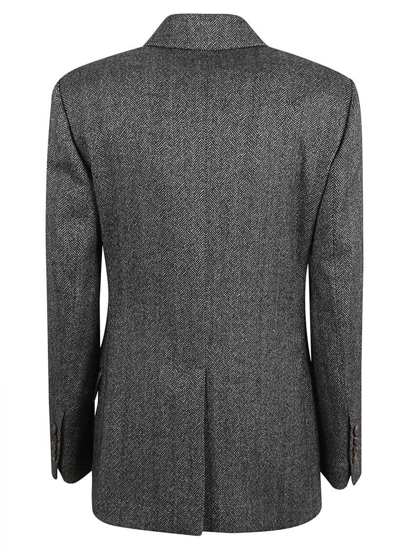 Brunello Cucinelli Double-Breasted Herringbone Tailored Jacket Grijs