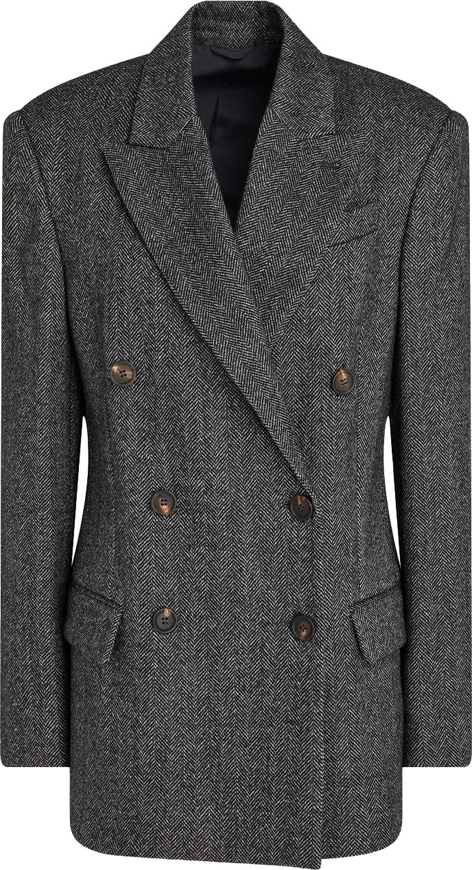 Brunello Cucinelli Herringbone Wool Blazer Zwart