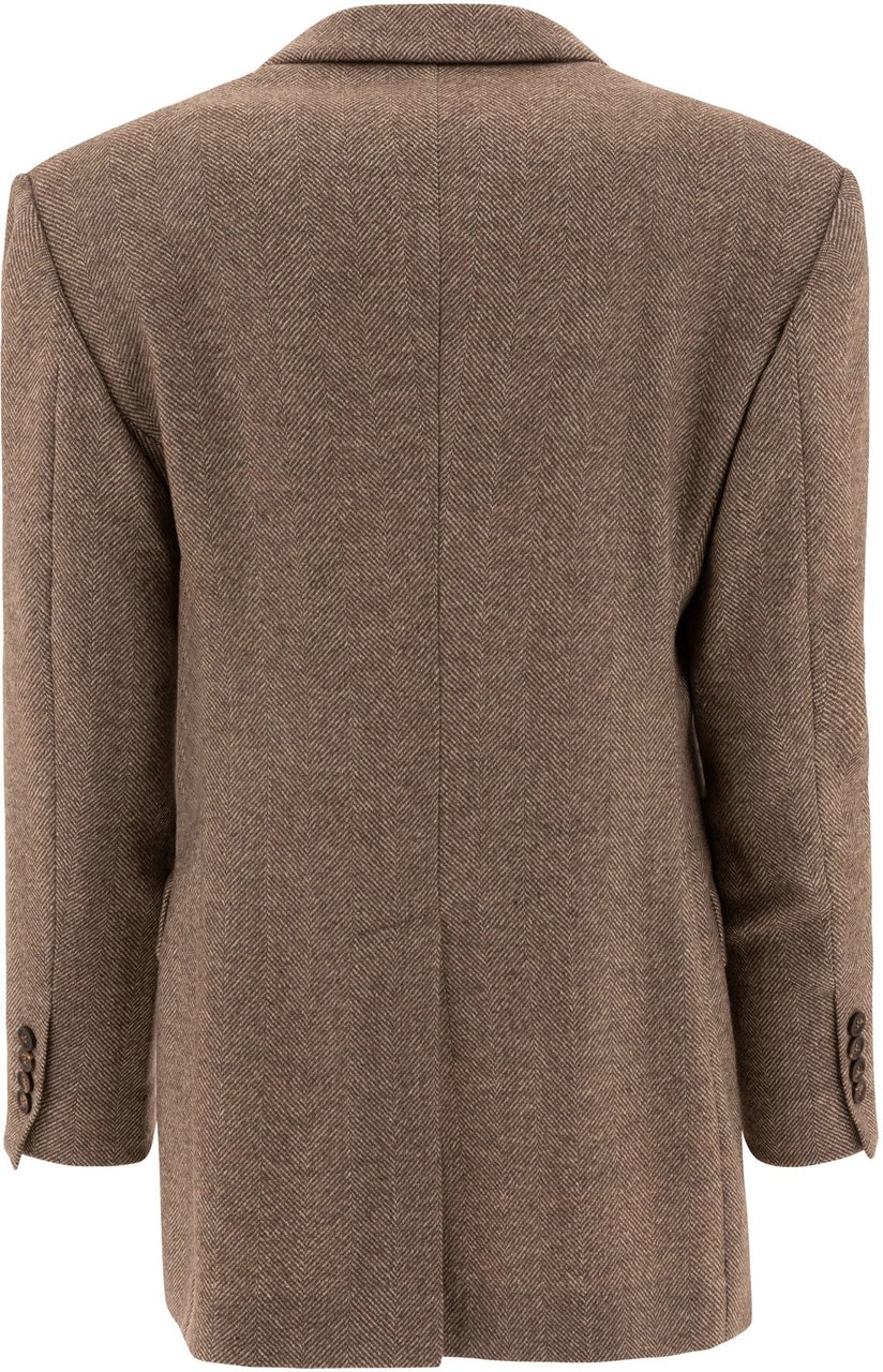 Brunello Cucinelli Brushed techno wool chevron blazer with monili Bruin