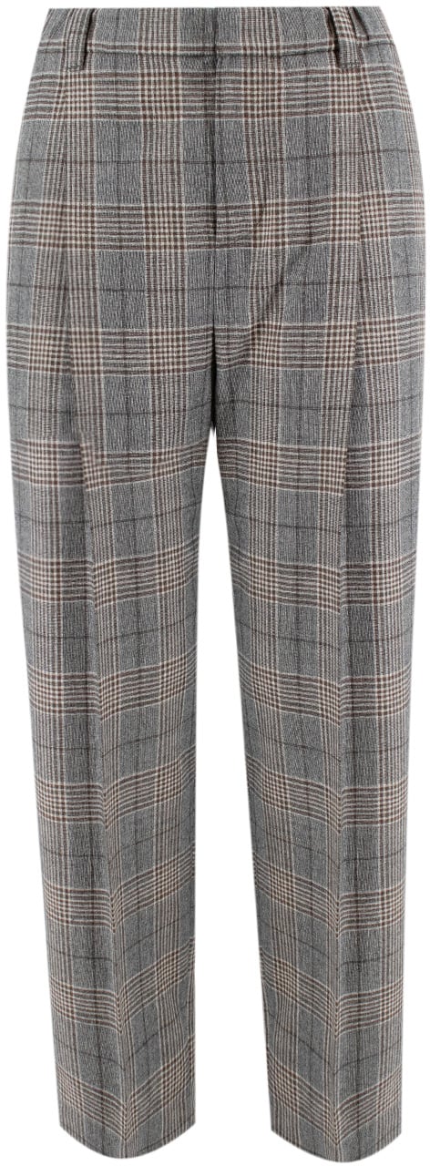 Brunello Cucinelli Baggy trousers in virgin wool Prince of Wales check Grijs