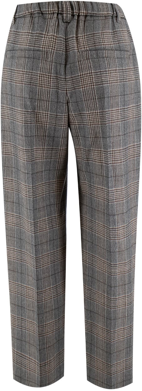 Brunello Cucinelli Baggy trousers in virgin wool Prince of Wales check Grijs