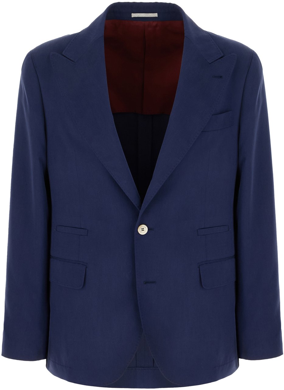 Brunello Cucinelli Brunello Cucinelli Navy blue silk blazer Blauw