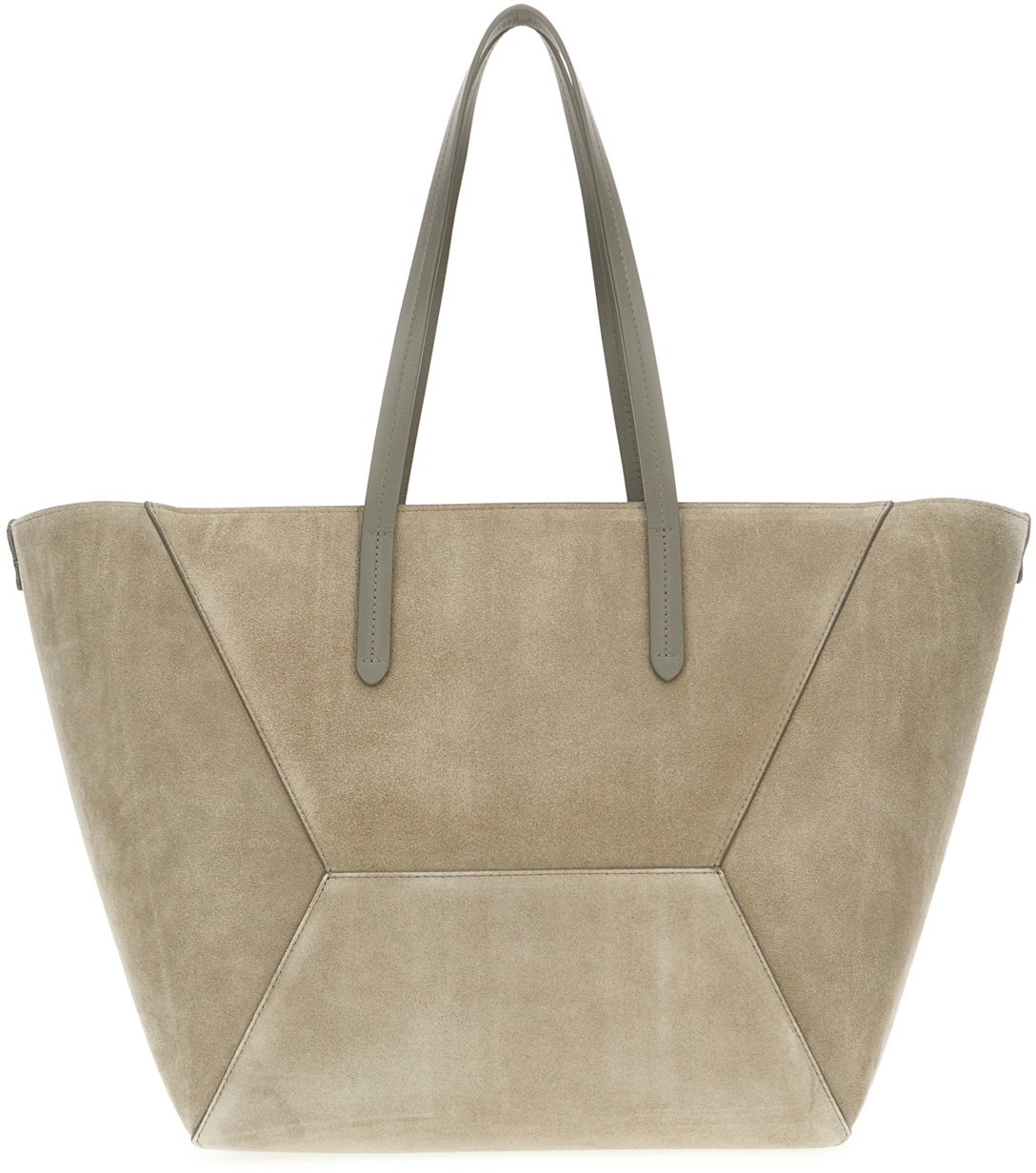 Brunello Cucinelli Brunello Cucinelli Dove grey suede BC Duo shopping bag Grijs