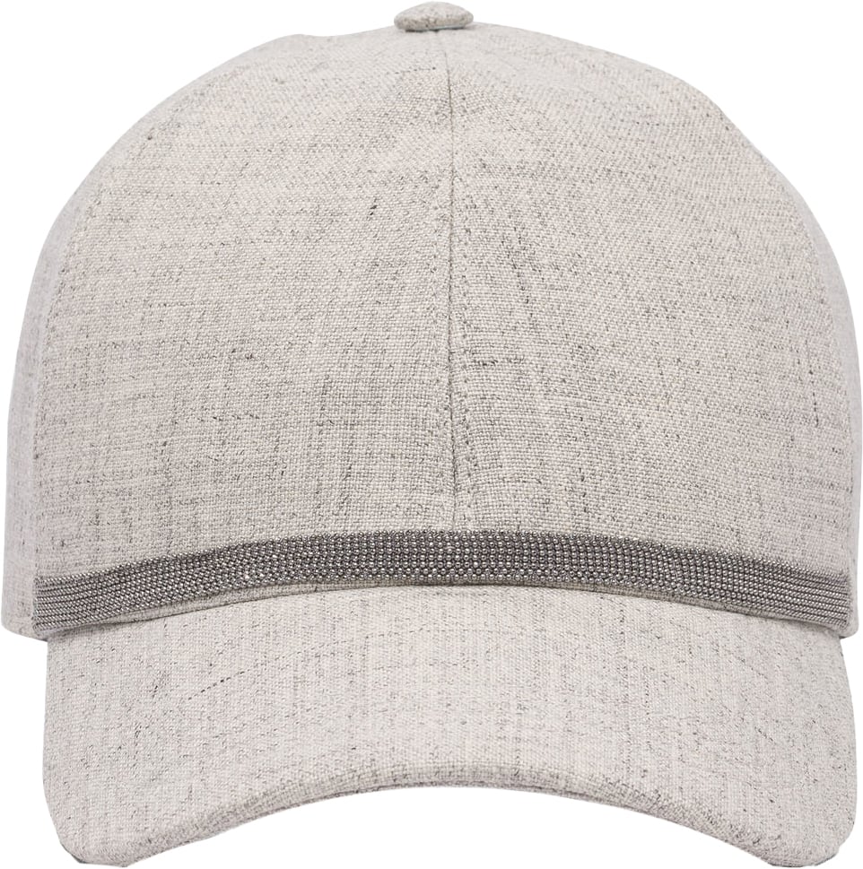 Brunello Cucinelli Linen Baseball Hat with Shiny Band Grijs