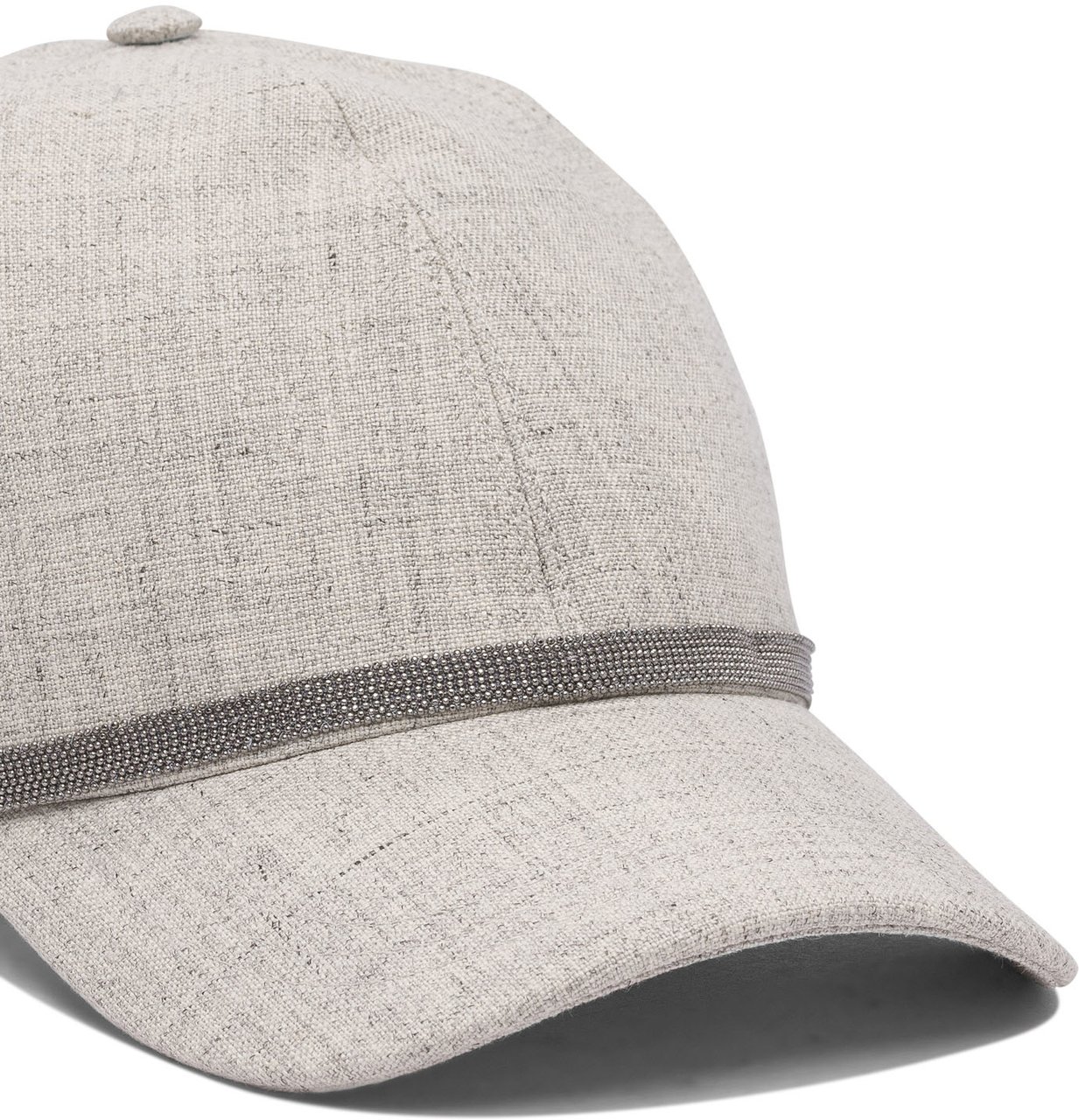 Brunello Cucinelli Linen Baseball Hat with Shiny Band Grijs