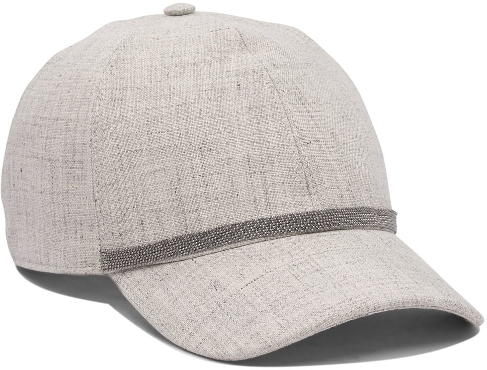 Brunello Cucinelli Linen Baseball Hat with Shiny Band Grijs