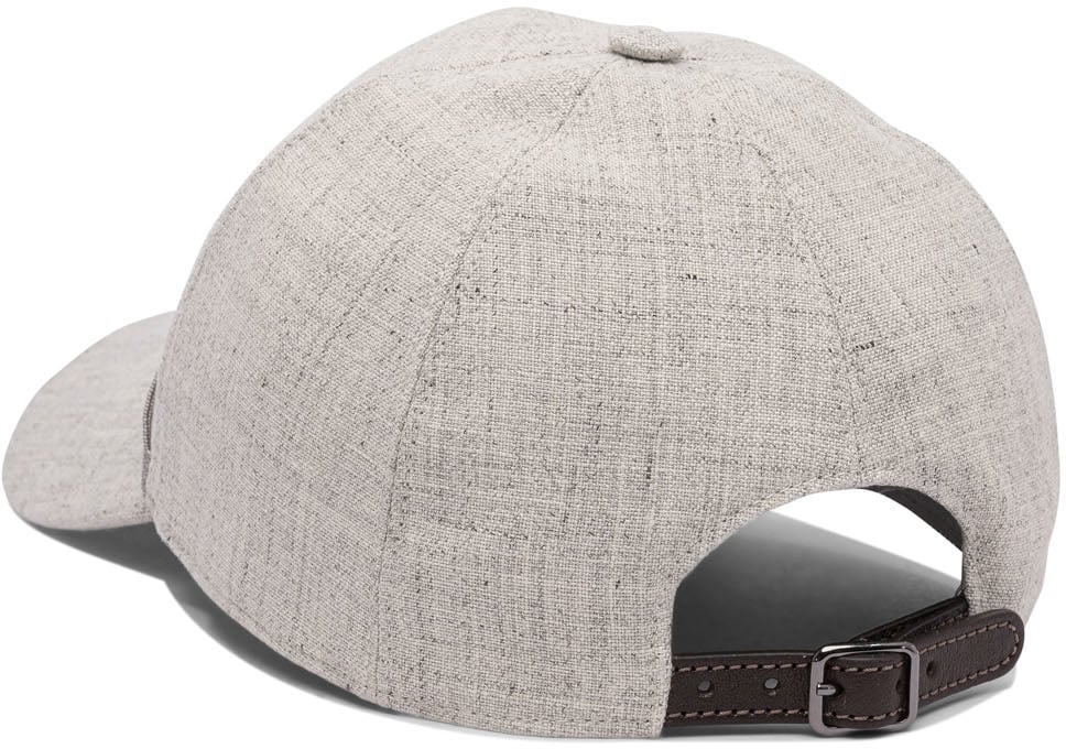 Brunello Cucinelli Linen Baseball Hat with Shiny Band Grijs