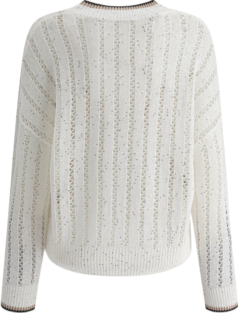 Brunello Cucinelli "Daxxling Ribbed Net" Sweater in Linen Wit