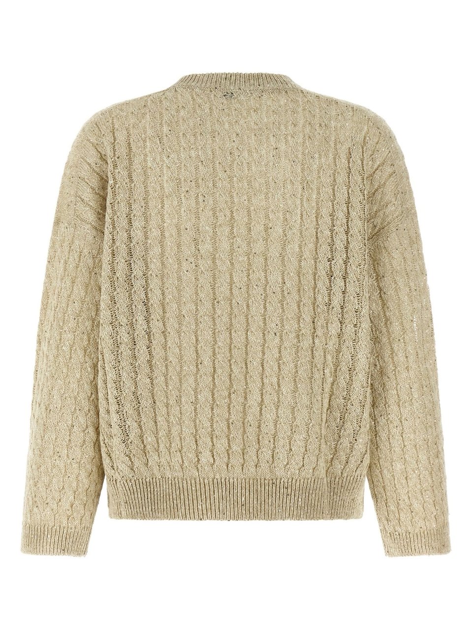 Brunello Cucinelli Beige Openwork Cable Knit Linen Sweater Neutraal