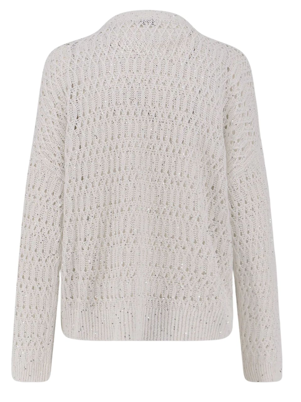 Brunello Cucinelli Beige Linen Crochet Sequin Sweater Grijs