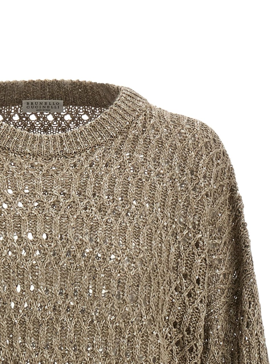 Brunello Cucinelli Beige Silk-Nylon All-Over Sequins Sweater Neutraal
