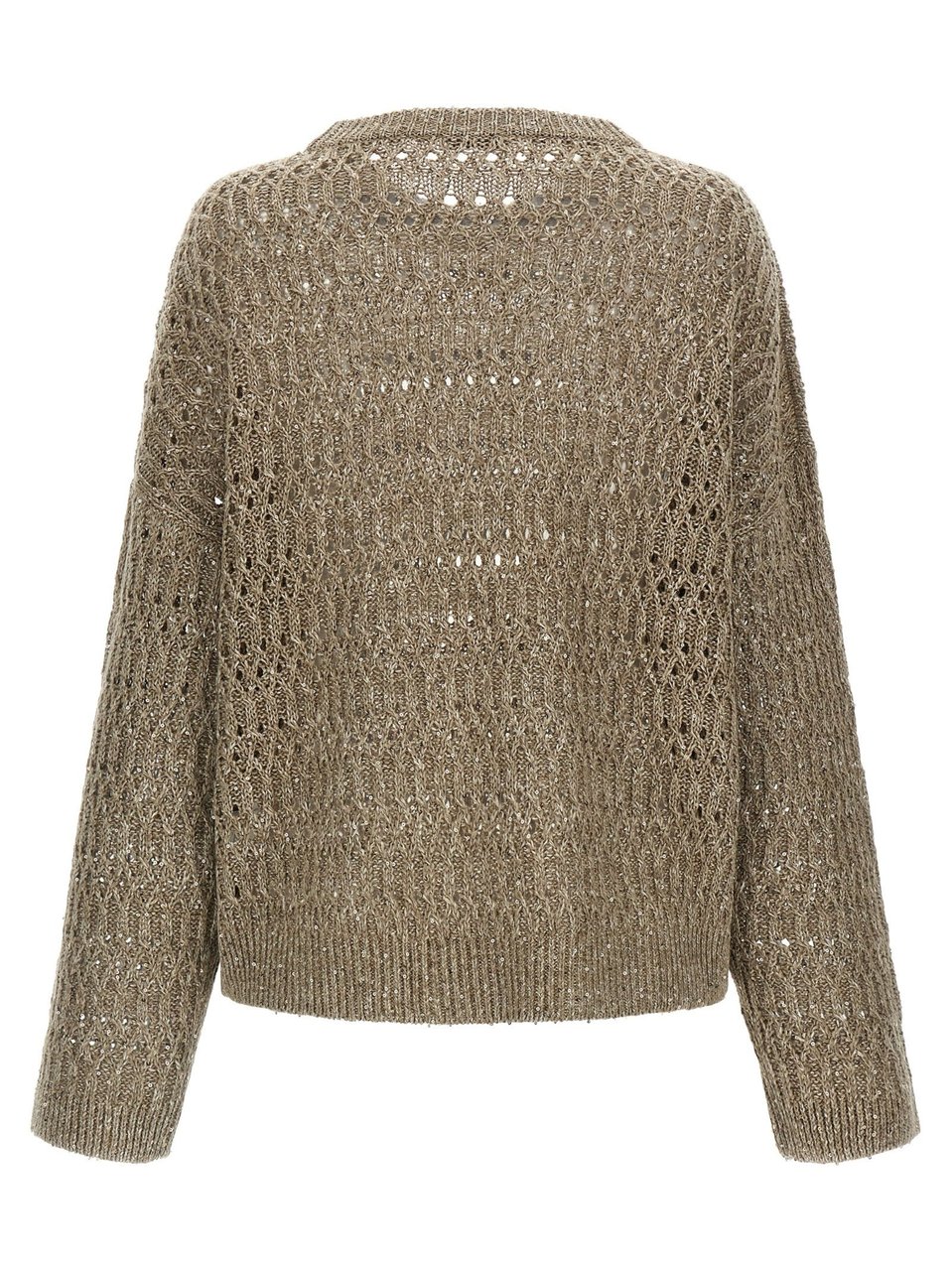 Brunello Cucinelli Beige Silk-Nylon All-Over Sequins Sweater Neutraal