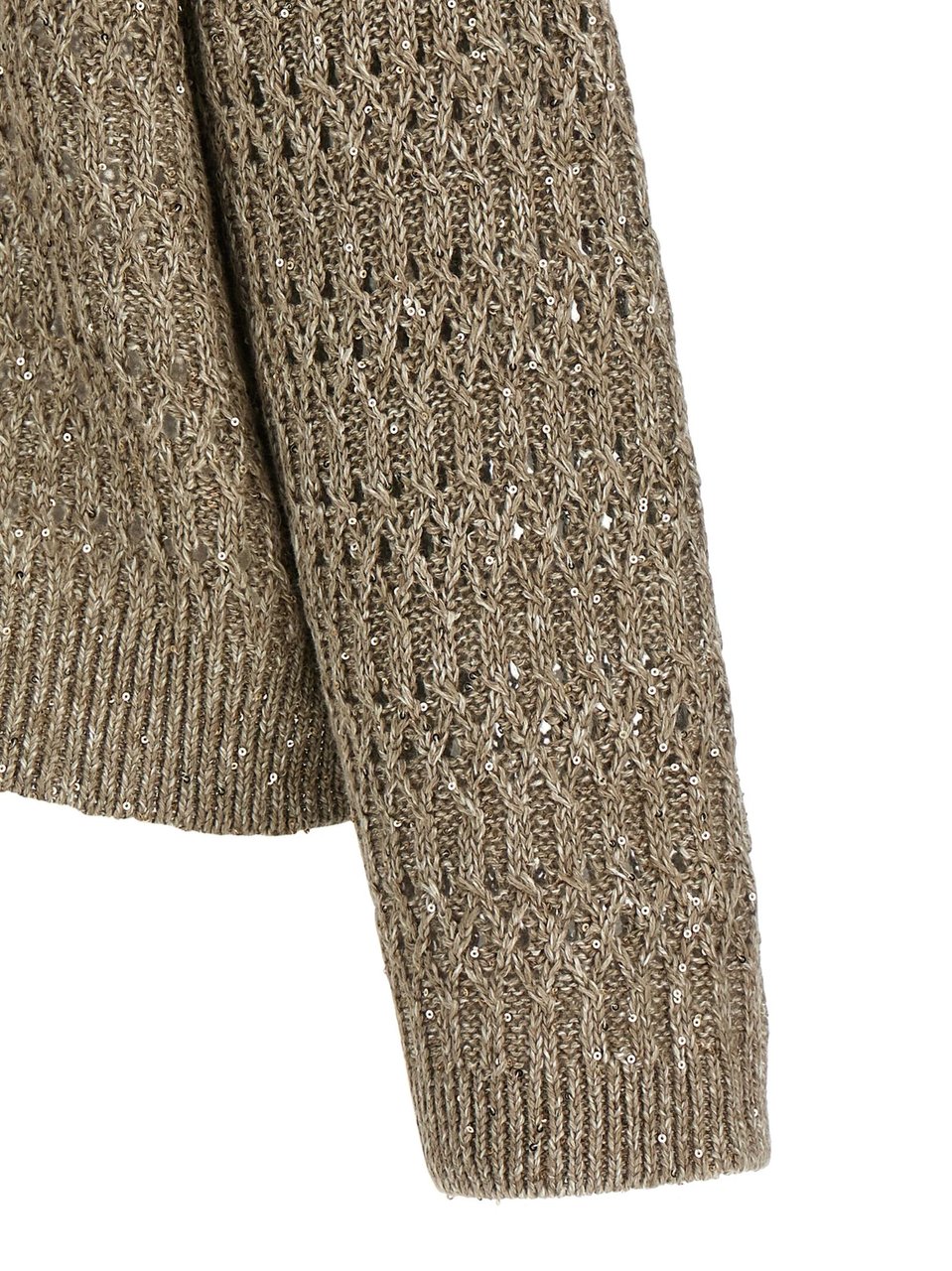 Brunello Cucinelli Beige Silk-Nylon All-Over Sequins Sweater Neutraal