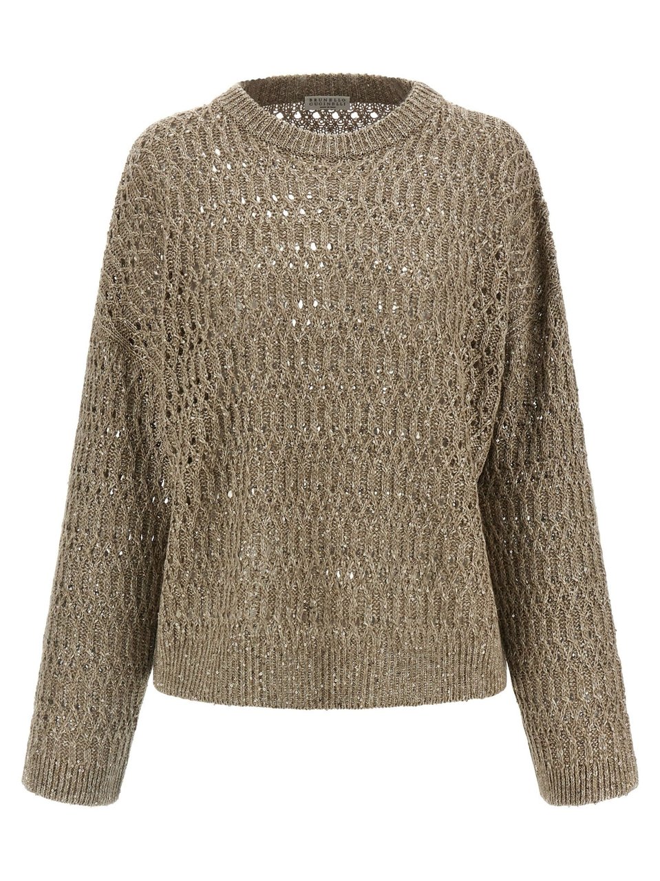 Brunello Cucinelli Beige Silk-Nylon All-Over Sequins Sweater Neutraal