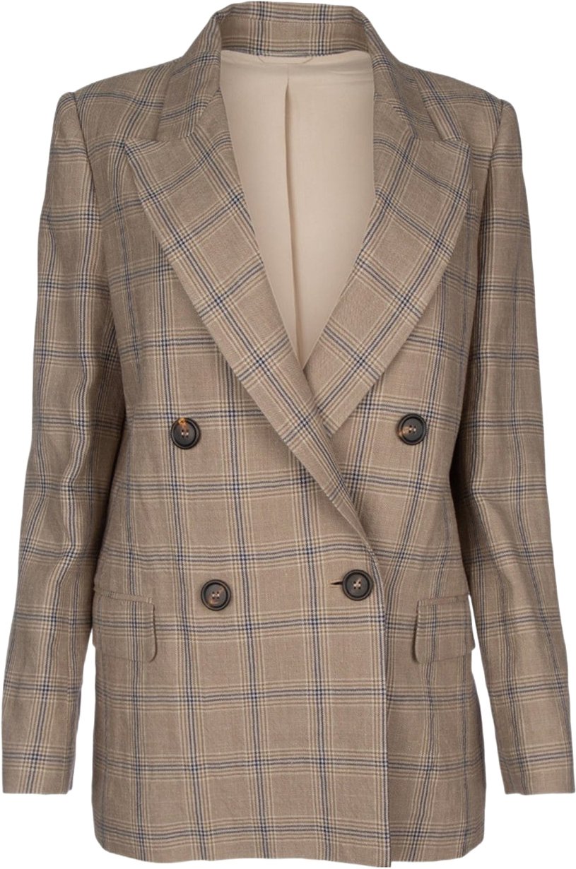 Brunello Cucinelli Prince Of Wales Linen Blazer Bruin