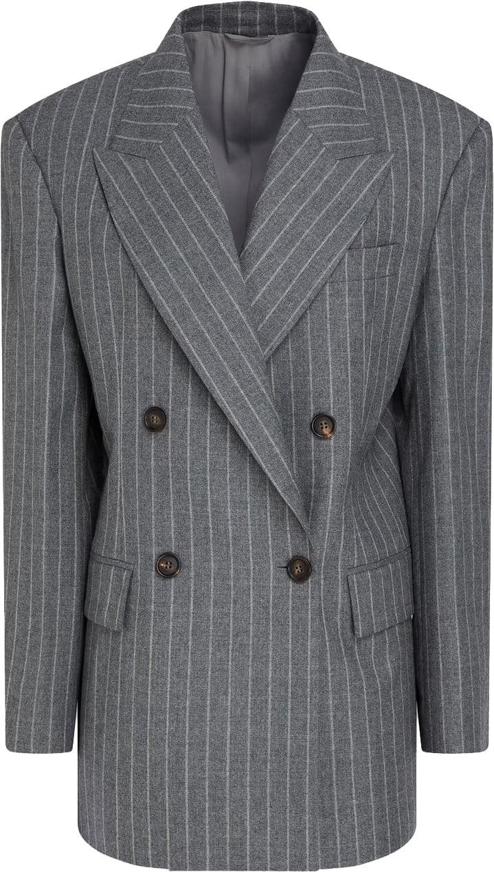 Brunello Cucinelli Pinstriped Wool Blazer Grijs