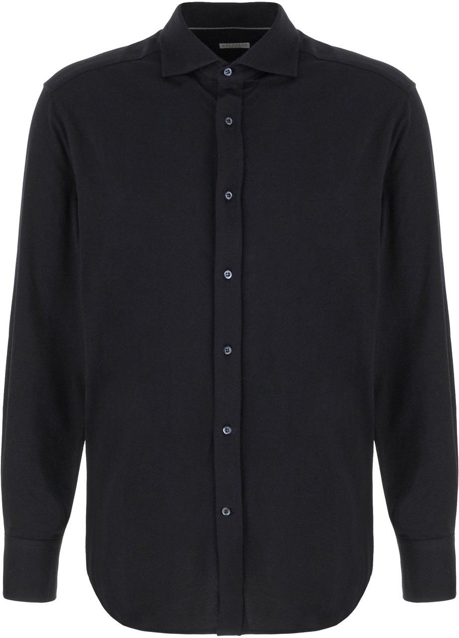 Brunello Cucinelli Brunello Cucinelli Navy blue silk blend shirt Blauw
